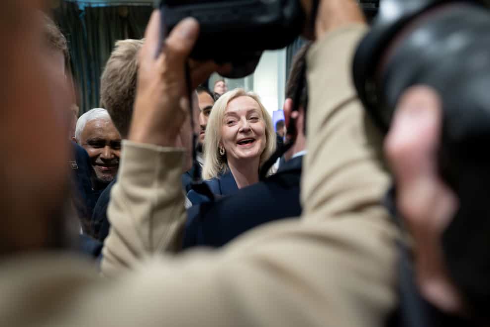 Former prime minister Liz Truss leaves the Great British Growth Rally on Monday (Stefan Rousseau/PA)