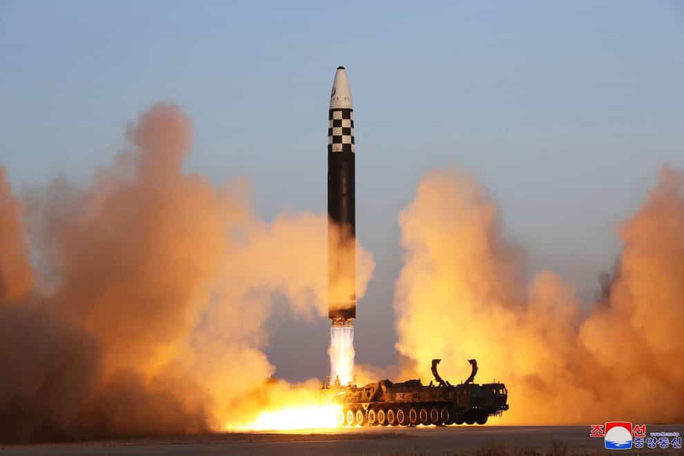 Photo provided by the North Korean government showing what it says is an intercontinental ballistic missile in a launching drill at the Sunan international airport in Pyongyang, North Korea in March (Korean Central News Agency/Korea News Service/AP)