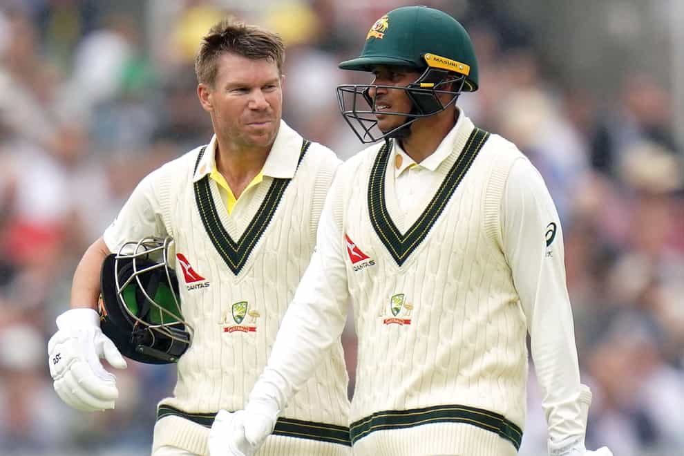 David Warner (left) and Usman Khawaja clashed with members at Lord’s in July (Adam Davy/PA)