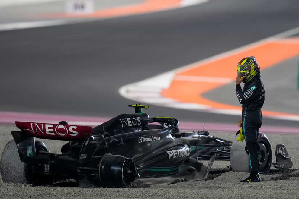 Lewis Hamilton crashed out at the first corner in Qatar (AP Photo/Darko Bandic)