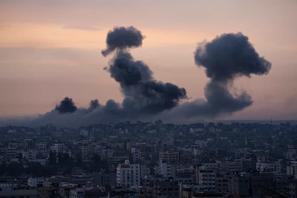 Smoke rises after an Israeli air strike in the Gaza Strip on Monday (Fatima Shbair/AP/PA)