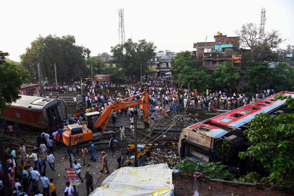 The passenger train derailed in the Buxar district of Bihar (Aftab Alam Siddiqui/AP)