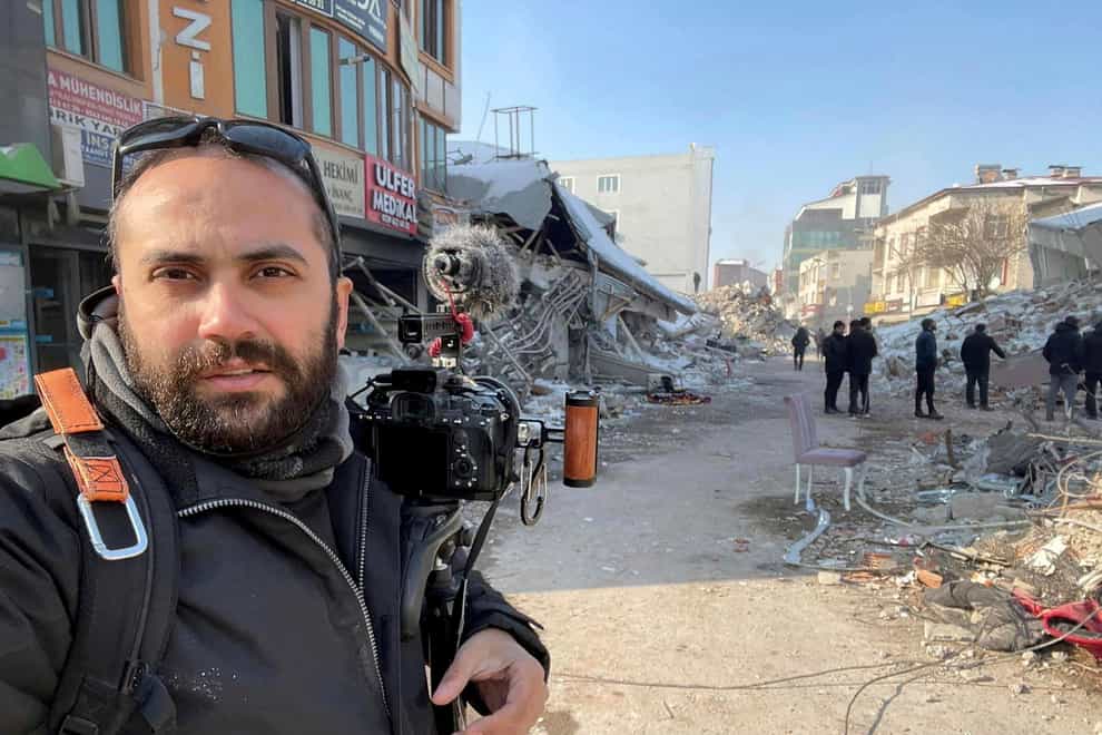 Issam Abdallah, a videographer for the Reuters news agency, poses for a selfie while working in Turkey (Issam Abdallah/Reuters via AP/PA)