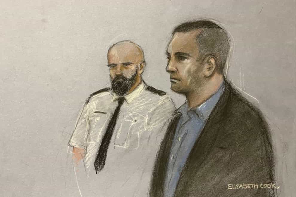 A court artist sketch of Darren Osment, 41, at Bristol Crown Court where he is accused of killing his ex-partner Claire Holland (Elizabeth Cook/PA)