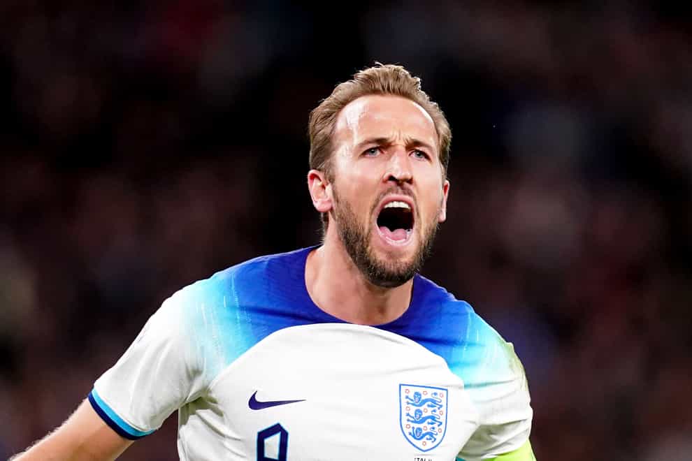 Harry Kane celebrates scoring England’s third (John Walton/PA)