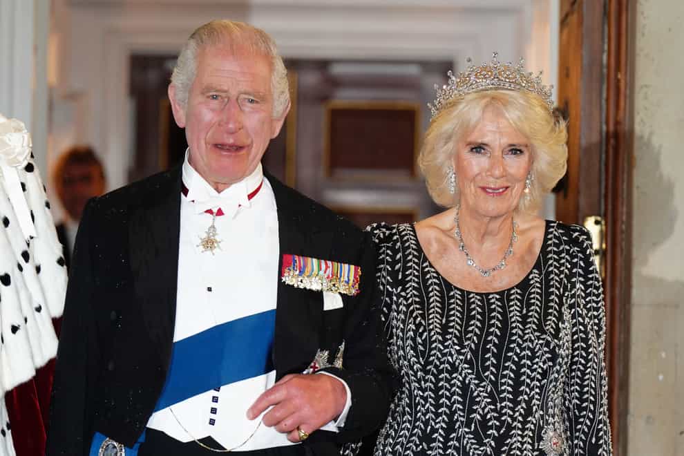 King Charles III and Queen Camilla arrive at Mansion House in London (Aaron Chown/PA)