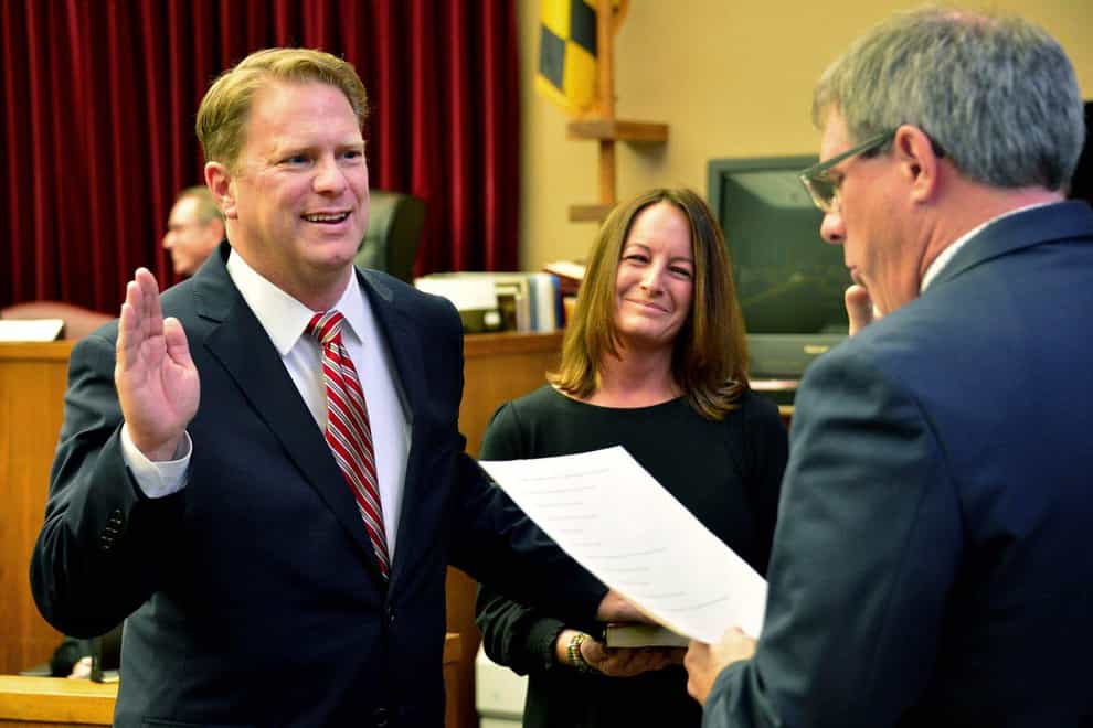 Andrew Wilkinson was sworn in as a circuit court judge on January 10 2020, (The Herald-Mail via AP)