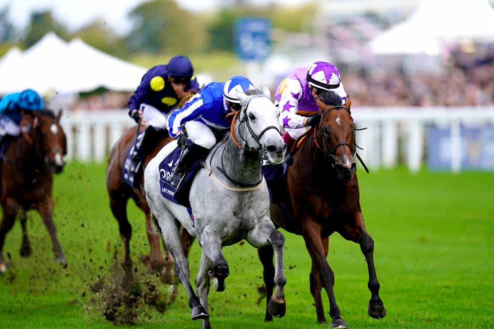 Art Power ridden by jockey David Allan (left, blue and white silks) on their way to winning the Qipco British Champions Sprint Stakes during the QIPCO British Champions Day at Ascot Racecourse, Berkshire. Picture date: Saturday October 21, 2023.