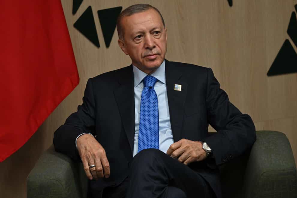 Turkey’s President Recep Tayyip Erdogan accused the West of ‘indifference’ towards the suffering of Muslims in the Israel-Hamas conflict (Paul Ellis/PA)