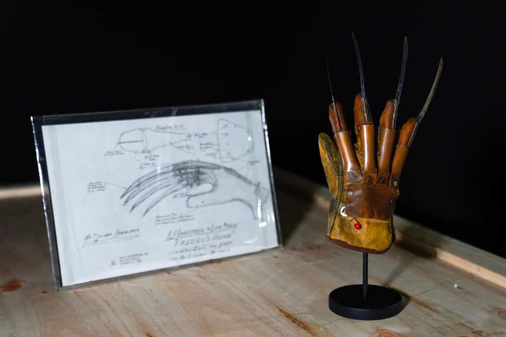 Freddy Krueger’s screen matched glove and a hand drawn schematic (Andrew Matthews/PA)