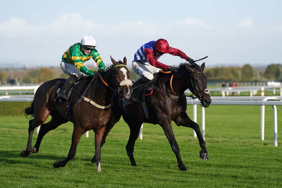 Inthewaterside and Harry Cobden (right) edged victory at Aintree (Tim Goode/PA)