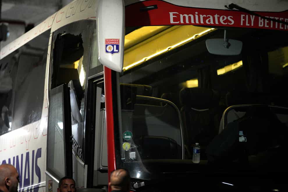 The Lyon team bus was attacked on its way to the Stade Velodrome (Daniel Cole/AP)