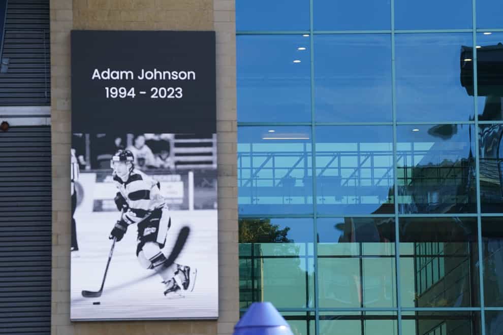 Tributes have been paid outside the Motorpoint Arena in Nottingham following the death of Panthers player Adam Johnson (Jacob King/PA)