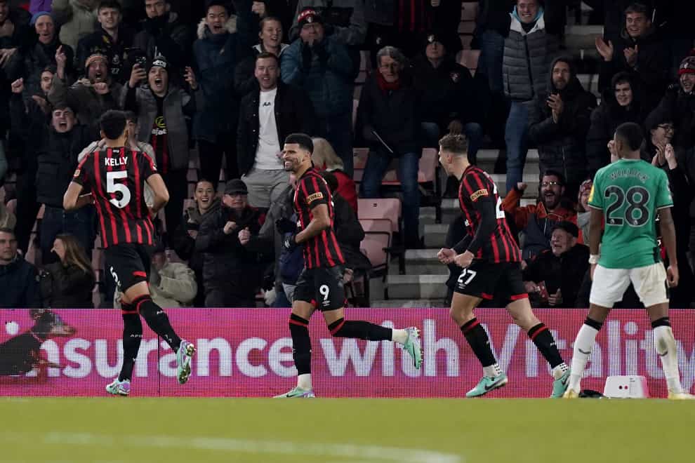 Dominic Solanke, centre, scored both goals as Bournemouth sealed successive home wins (Andrew Matthews/PA)
