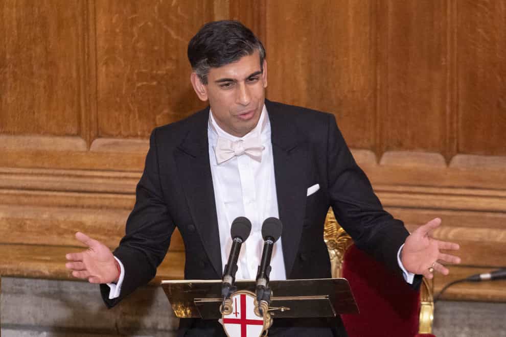 Prime Minister Rishi Sunak speaking at the Lord Mayor’s Banquet in 2022 (Belinda Jiao/PA)