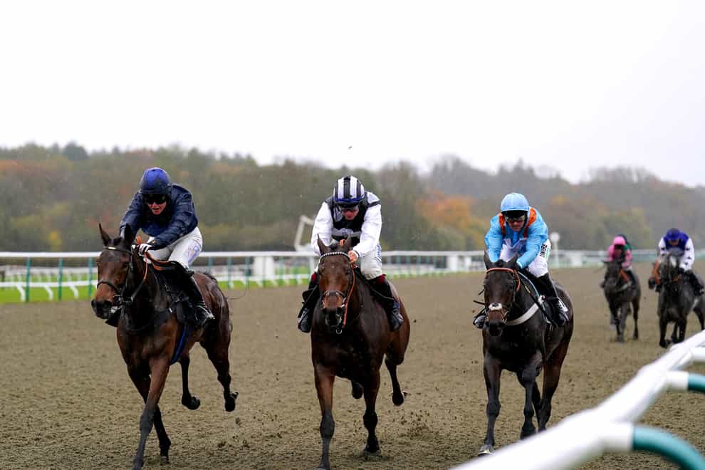 Ask Her Out (left) gets up to win the opening race at Lingfield (Zac Goodwin/PA)