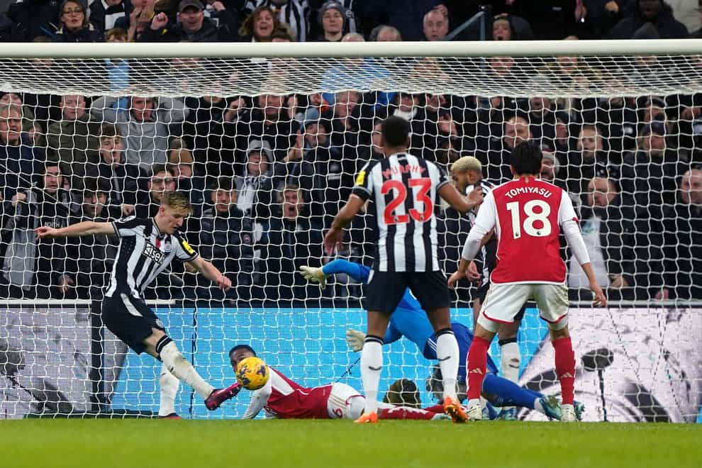 Anthony Gordon scores Newcastle’s controversial goal (Owen Humphreys/PA)