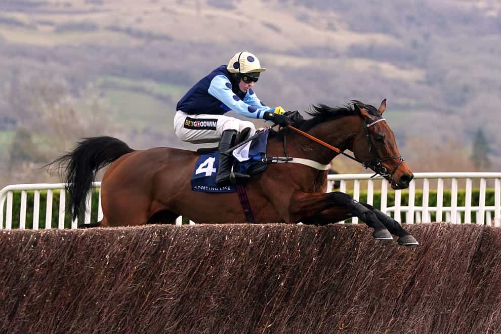 Edwardstone ridden by jockey Tom Cannon clear a fence on their way to winning the Sporting Life Arkle Challenge Trophy Novices’ Chase (David Davies/PA)