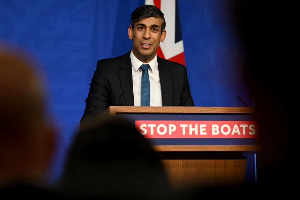 Prime Minister Rishi Sunak holds a press conference in Downing Street, London, in response to the Supreme Court ruling that the Rwanda asylum policy is unlawful (Leon Neal/PA)