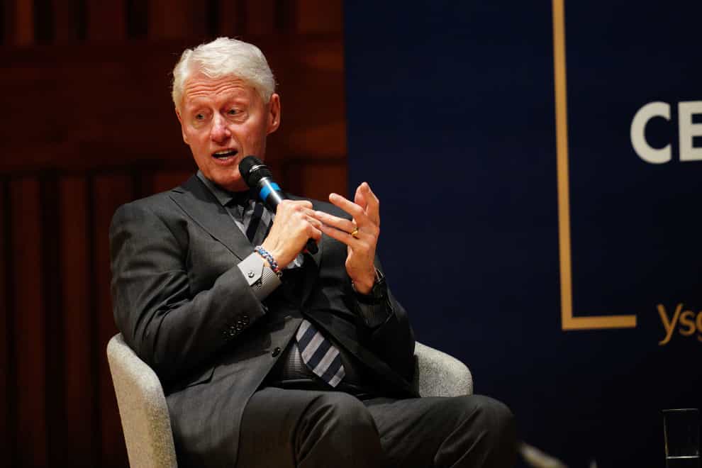 Former US president Bill Clinton during an in-conversation with Hilary Clinton, the First Minister of Wales, Mark Drakeford, and the Vice-Chancellor of Swansea University, Professor Paul Boyle (PA)