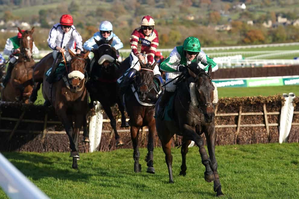 American Sniper ridden by jockey Fergus Gillard (right) on their way to winning the Lycetts Insurance Brokers Conditional Jockeys’ Handicap Hurdle on day one of The November Meeting at Cheltenham Racecourse. Picture date: Friday November 17, 2023.
