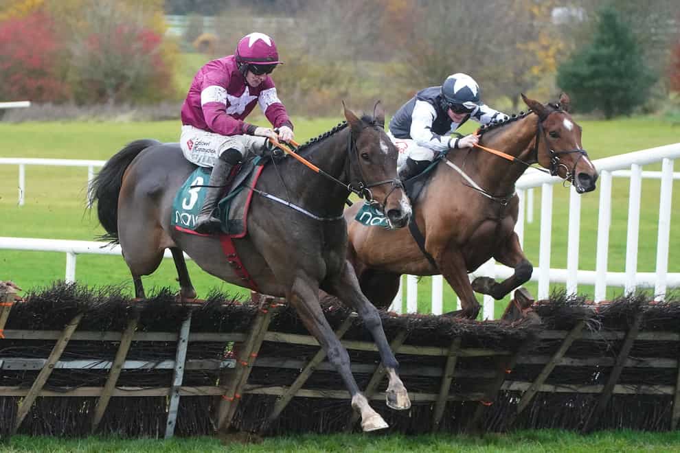 Croke Park (left) ridden by Jack Kennedy clears the last on the way to winning the John Lynch Carpets & Flooring Monksfield Novice Hurdle (Grade 3) on day two of the Navan Racing Festival at Navan Racecourse (Brian Lawless/PA)