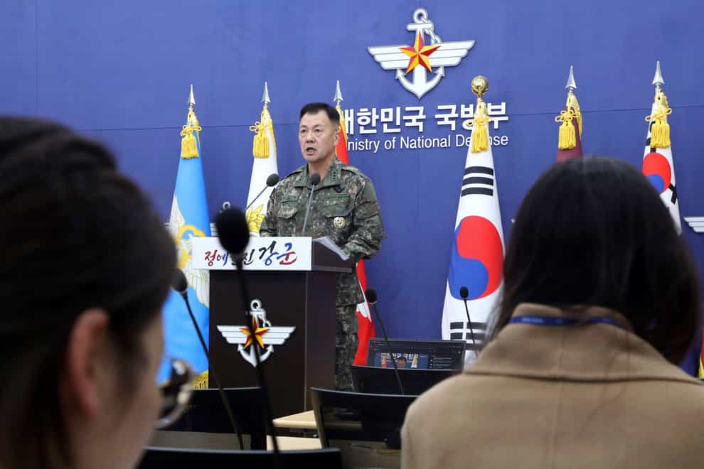 Senior South Korean military officer Kang Hopil speaks at the defence ministry in Seoul (The Korea Defence Daily/South Korea Defence Ministry/AP)