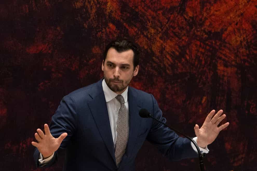 Thierry Baudet, leader of right-wing populist party Forum for Democracy, was treated in hospital after being hit on the back of the head (Peter Dejong/AP)