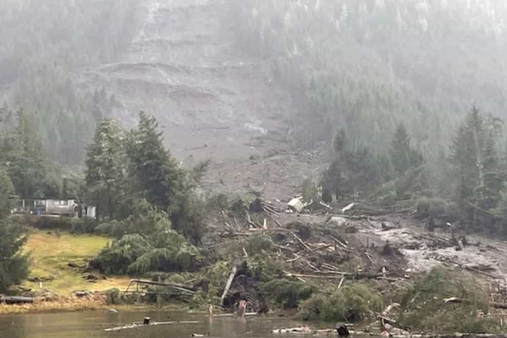 The aftermath of a landslide in Wrangell, Alaska (US Coast Guard photo via AP)