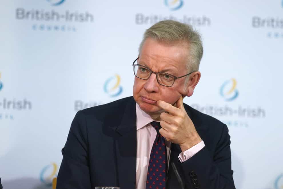 Secretary of State for Levelling Up Michael Gove attended a press conference during the British-Irish Council summit at Dublin Castle (Brian Lawless/PA)