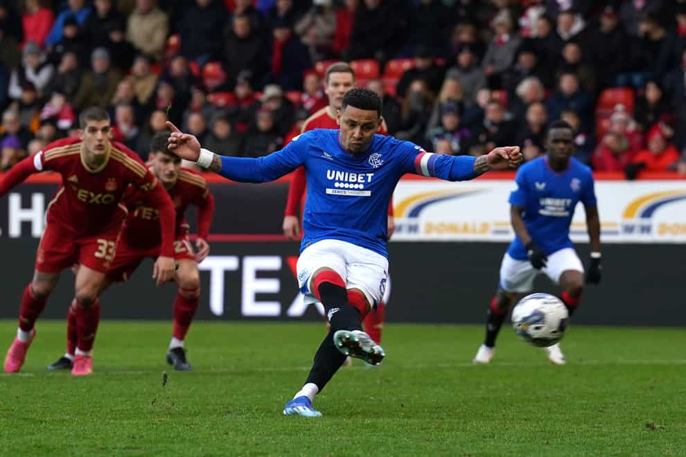 Rangers’ James Tavernier levels at Aberdeen with late penalty (Andrew Milligan/PA)