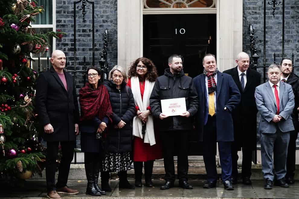 Campaigners and MPs have delivered a letter to the Prime Minister calling for action on compensation for infected blood scandal victims (Aaron Chown/PA)