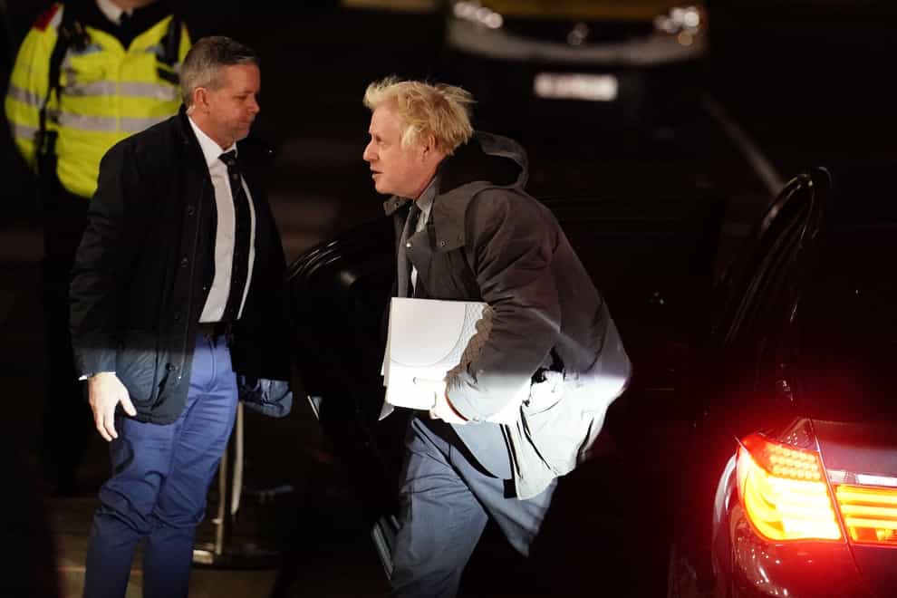 Boris Johnson arrives to give evidence to the UK Covid-19 Inquiry at Dorland House in London (Jordan Pettitt/PA)