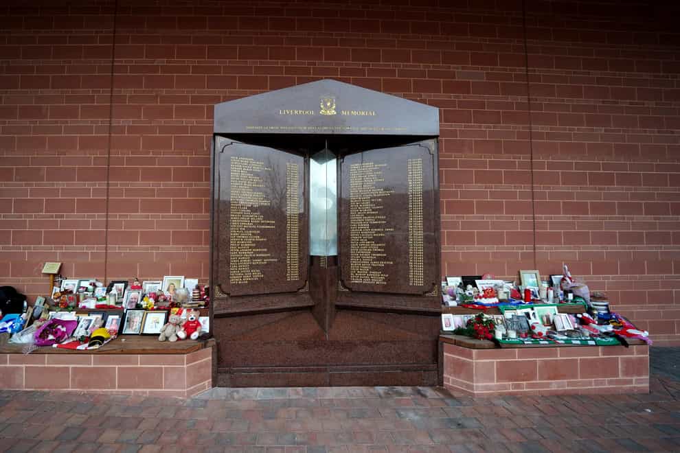 Anfield’s Hillsborough memorial in Liverpool (Peter Byrne/PA)