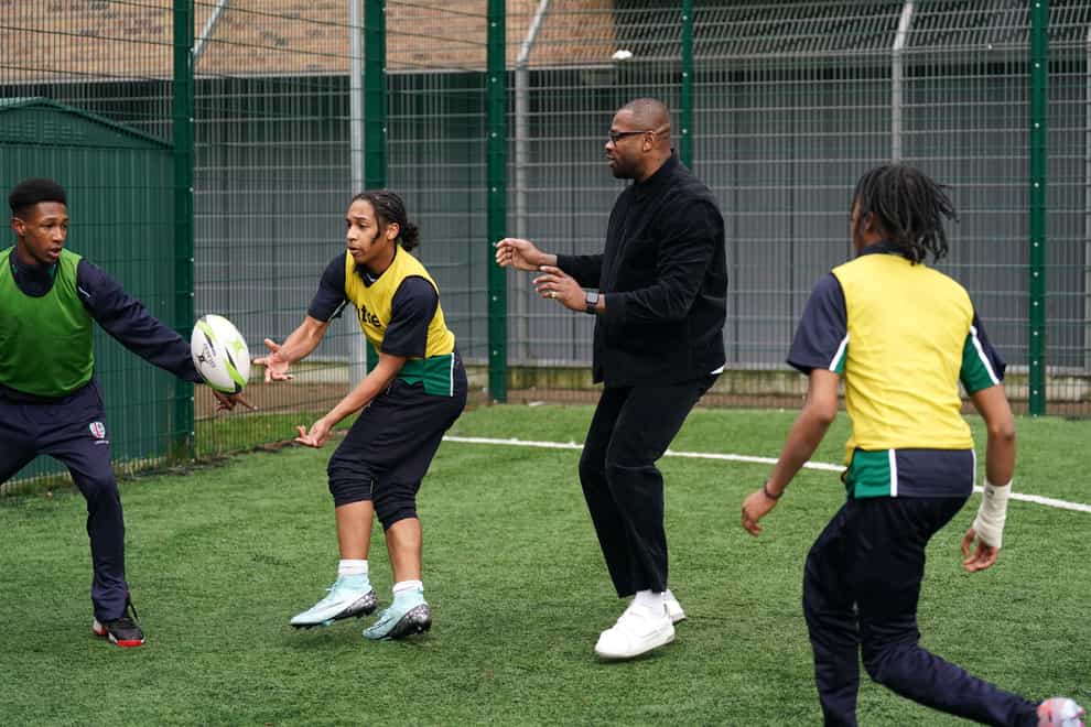 Former England player Ugo Monye joined a rugby session with youngsters in London. (Adam Davy/PA)