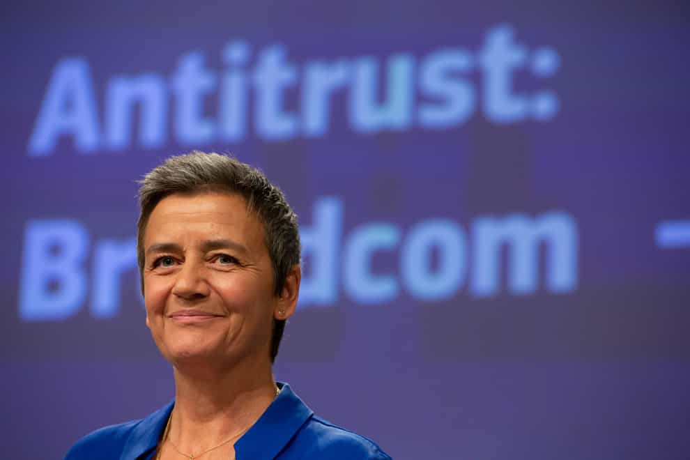 Margrethe Vestager, the EU Commission’s powerful antitrust chief who took unpaid leave to seek the top job at European Investment Bank, is returning to the EU’s executive arm for the next few months, Denmark’s government said (AP Photo/Virginia Mayo)