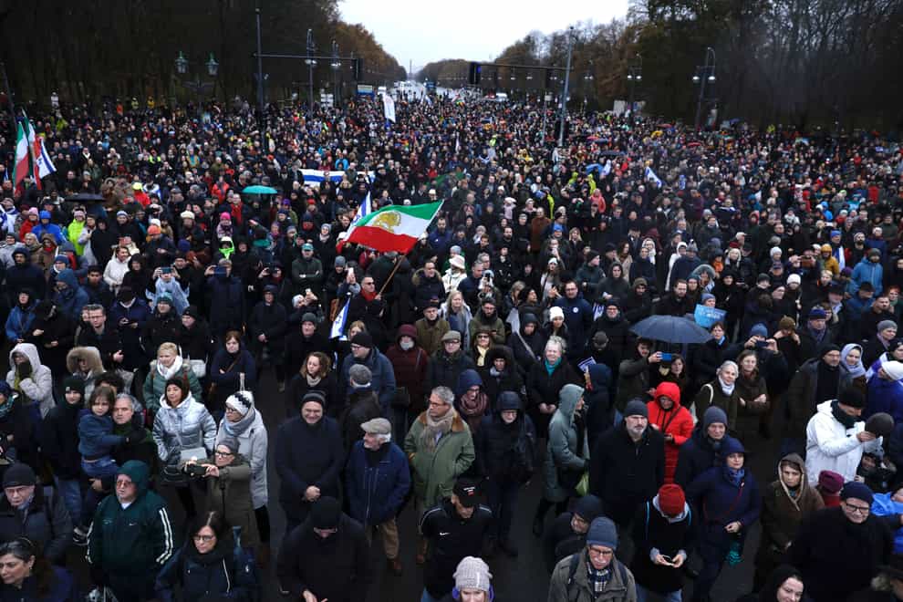 Demonstrators in Berlin protest against antisemitism in Germany (Carsten Koall/dpa via AP)
