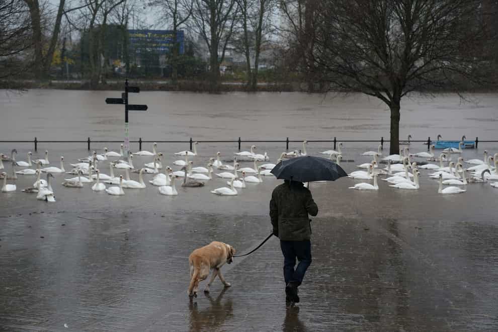 High water levels along the Severn after heavy rain in Worcester (Jacob King/PA)