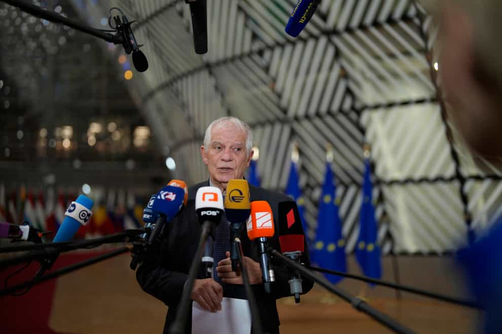 European Union foreign policy chief Josep Borrell speaks before the meeting of EU foreign ministers (AP Photo/Virginia Mayo)