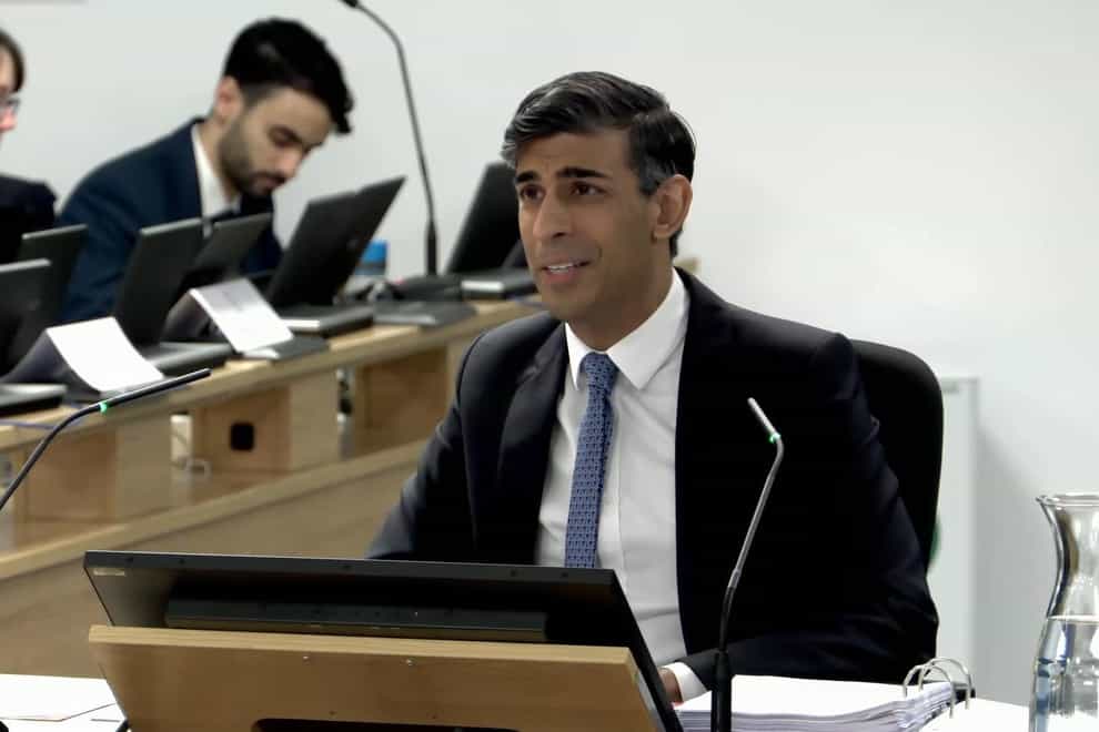 Prime Minister Rishi Sunak giving evidence to the UK Covid-19 Inquiry (UK Covid-19 Inquiry/PA)
