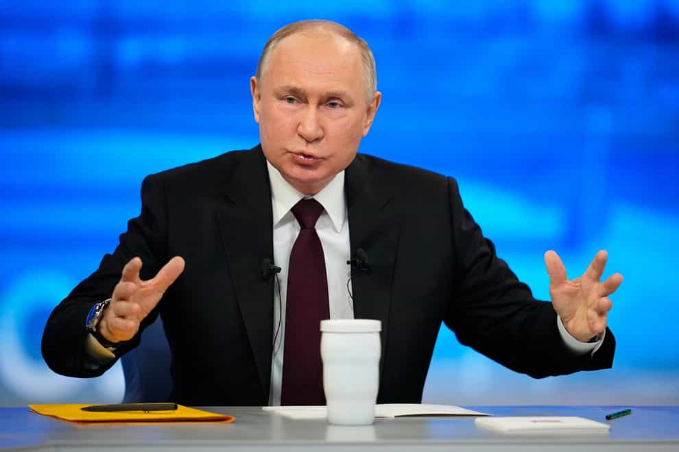 Vladimir Putin took questions at his annual news conference in Moscow (Alexander Zemlianichenko, pool/AP)