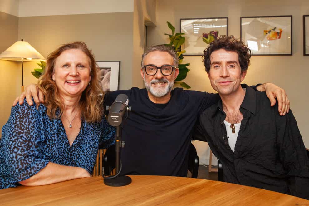 Nick Grimshaw and Angela Hartnett are joined by renowned chef Massimo Bottura for series four of Dish from Waitrose (Creative Studio/PA)