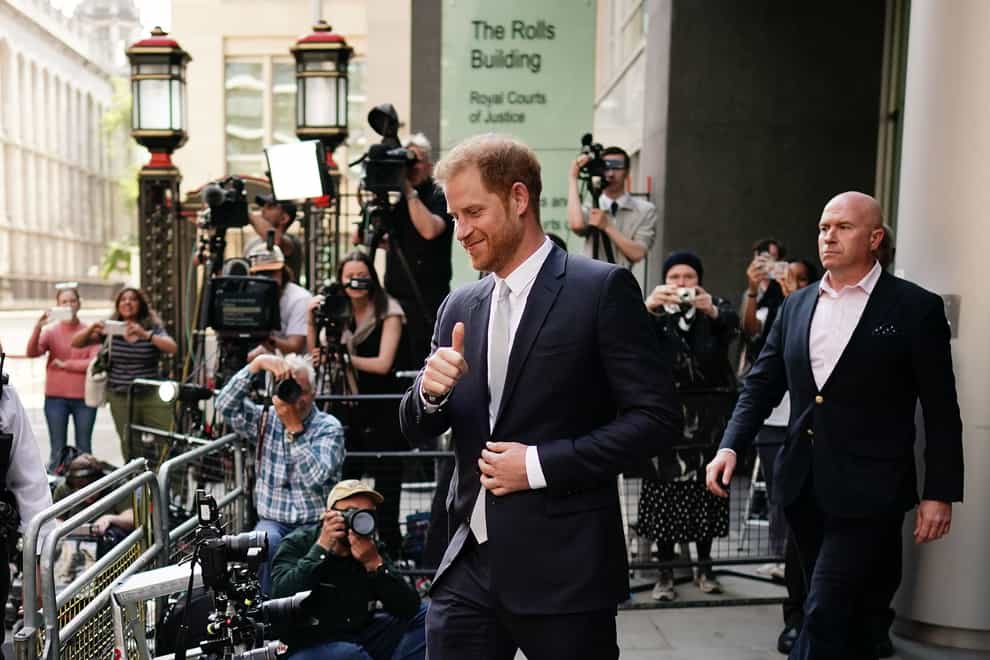 The Duke of Sussex leaving the Rolls Buildings in central London after giving evidence in the phone hacking trial against Mirror Group Newspapers (Aaron Chown/PA)
