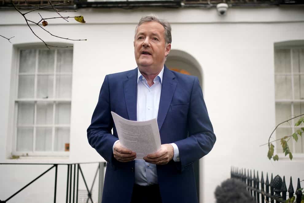 Piers Morgan speaking to the media at his home in London (Yui Mok/PA)