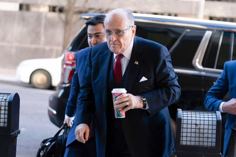 Former Mayor of New York Rudy Giuliani arrives at the federal courthouse in Washington on Friday (Jose Luis Magana/AP)