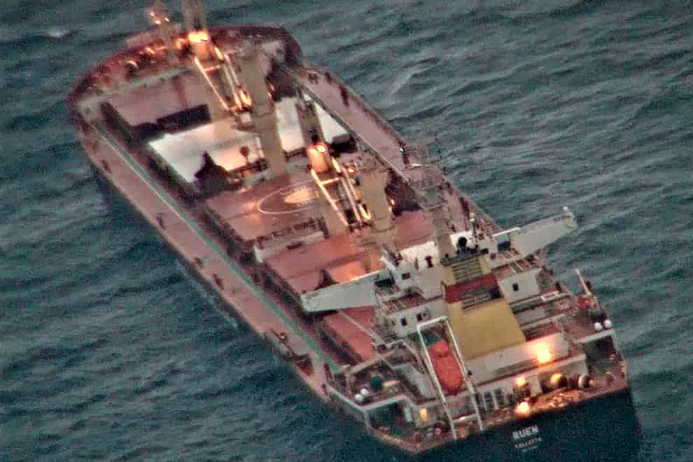 The Indian navy is monitoring the Mv Ruen which is believed to have been hijacked (Press Information Bureau via AP)