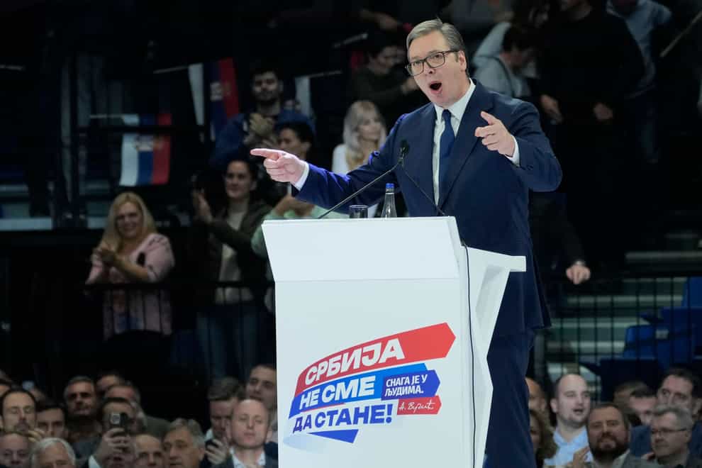 Serbian President Aleksandar Vucic Serbia’s is seeking to further tighten his grip on power in an election that has been marred by reports of major irregularities during a tense campaign (Darko Vojinovic/AP)