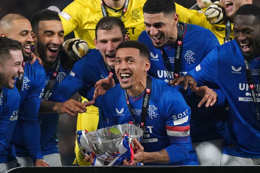 James Tavernier got his hands on the Viaplay Cup (Andrew Milligan/PA)