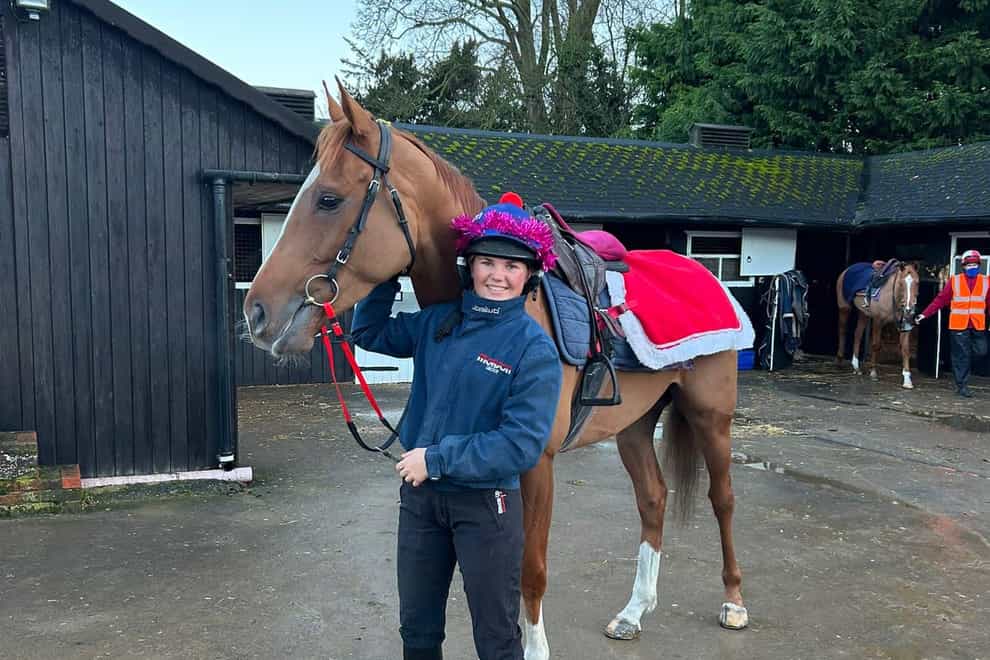 Jockey Olive Nicholls with racehorse Thank You Ma’am (Fiona Browne/PA)