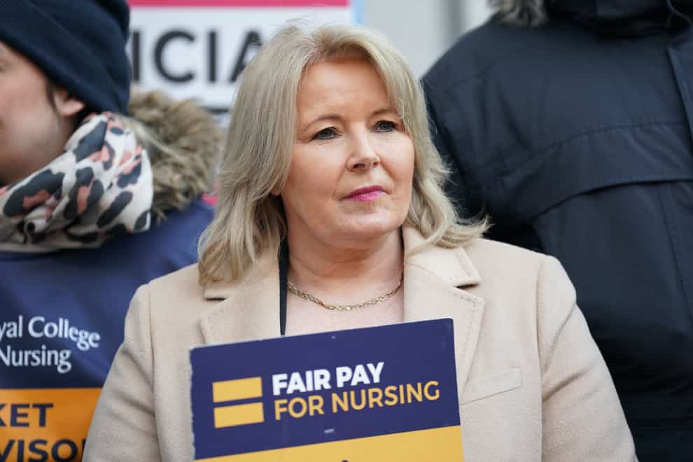 Royal College of Nursing general secretary Pat Cullen on the picket line outside Great Ormond Street Hospital in London in July (Kirsty O’Connor/PA)